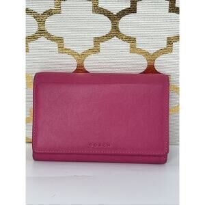 Coach Leather Wallet Pink Bi-Fold Foldover Zip Coin Card Holder